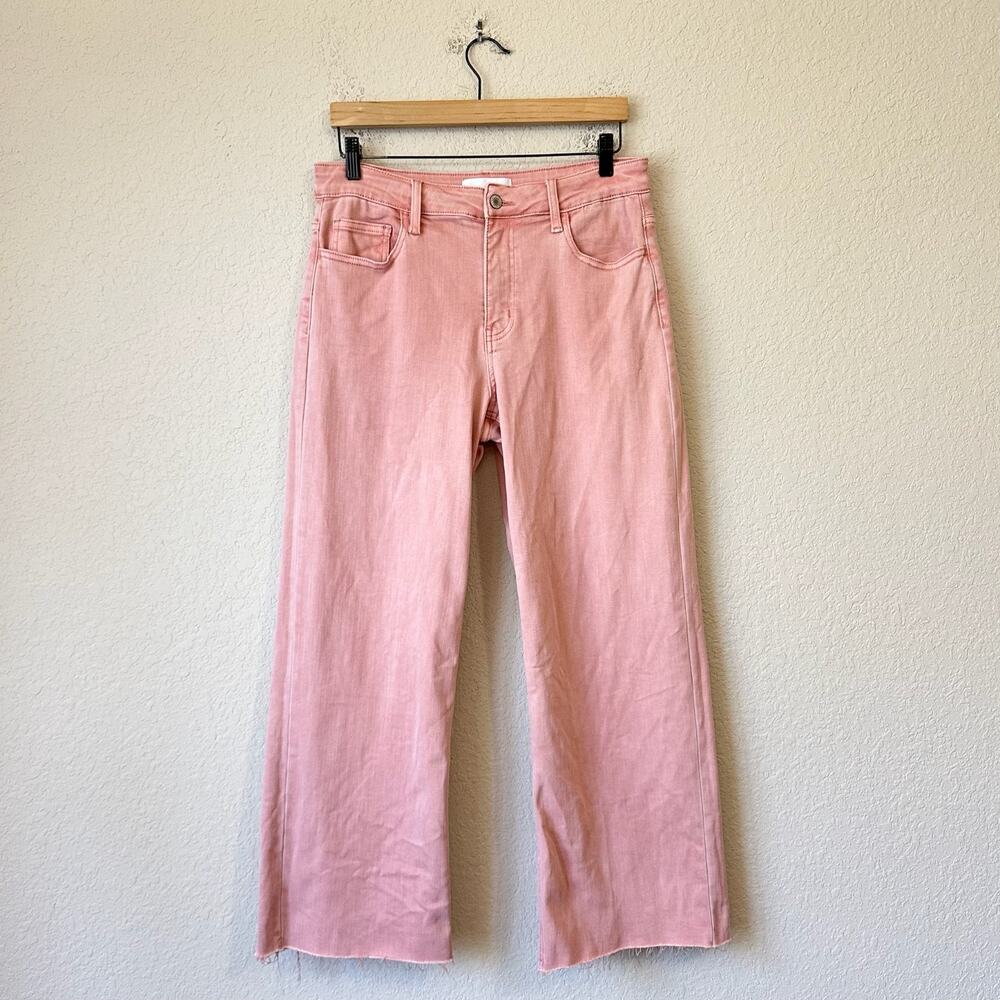 VERVET Wide Leg Jeans Flamingo Pink Cropped Frayed Denim High Rise